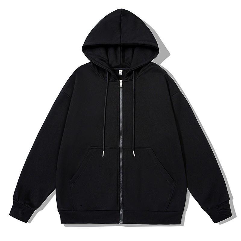 Womens Zip Up Hooded Sweatshirt Loose Fit Solid Color Casual Versatile Multiple Colors American Street Style