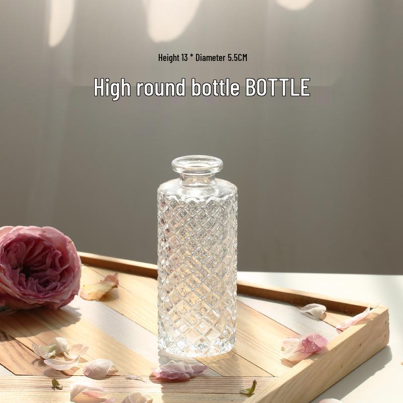 Retro Embossed Transparent Glass Vase: French-Inspired Luxury Home Decor for Living Room
