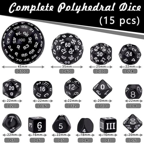 Polyhedral Dice Set of 15, including 100-sided and 100-sided Dice, D3-D100 Spherical RPG Dice, Polyhedral Dice for Tabletop Games, Board Games, RPGs,