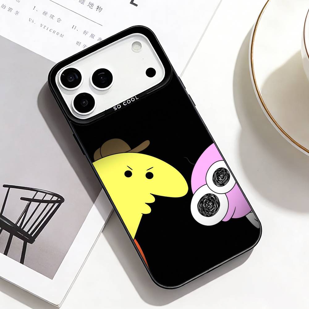 Smiling Friends Phone Case For iPhone17,16,15,14,13,12,11 Plus,Pro Max Black Border Silver  Plated Cover
