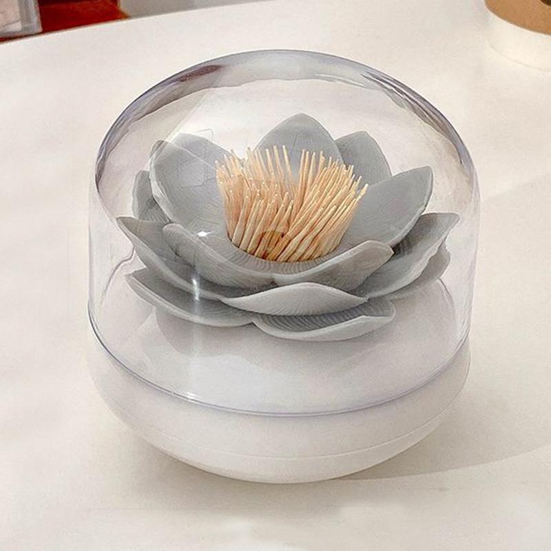

Simple Plastic Toothpick Box With Lid Desktop Creative Lotus Cotton Pick Box Household Toothpick Cotton Pick Storage Container серый