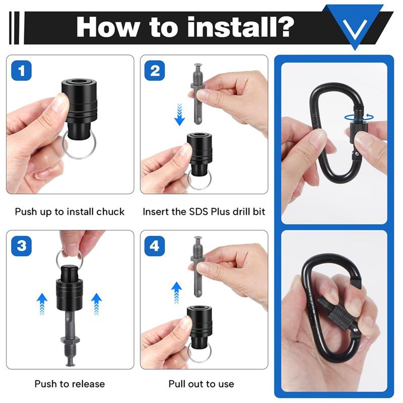 VOFUN-2X SDS Plus Shank Drill Bit Holder Keychain SDS Shank Adapter Extension Bar Socket Adapter Easy Change Hand-Held Holders