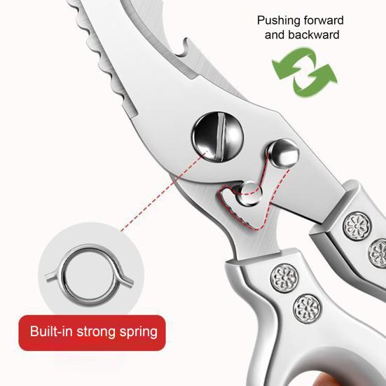 Heavy-Duty Kitchen Shears with Spring-Loaded Handle, Stainless Steel Poultry Scissors for Chicken Fish Ribs, 6-in-1 Multi-Tool with Bottle Opener &
