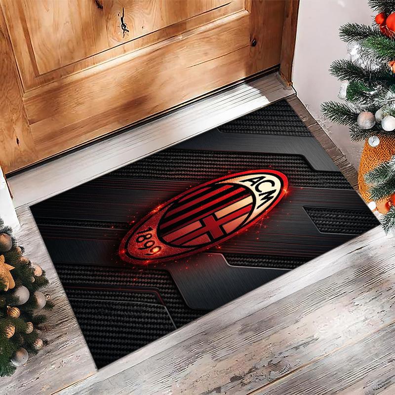 Tappeto in Flanella Stampato AC Milan Antiscivolo Morbido Poliestere Tappeto per Pavimento Tappetino Decorativo da Interno per Camera da Letto Soggiorno Divano Sala Giochi Decorazione Casa