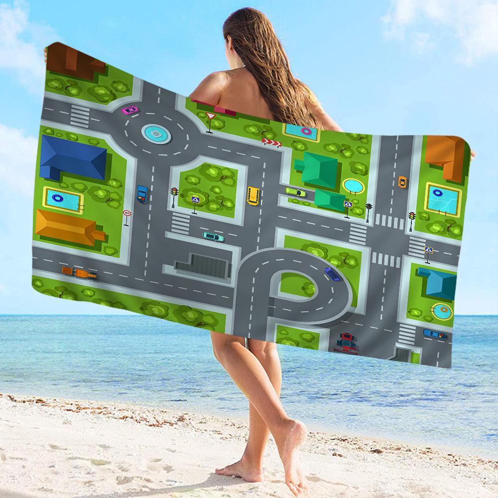 Mappa stradale Percorso Asciugamano Microfibra Asciugamano da Spiaggia Assorbente Asciugatura Rapida Morbido Yoga Nuoto Resort Arrampicata su Montagna Asciugamano