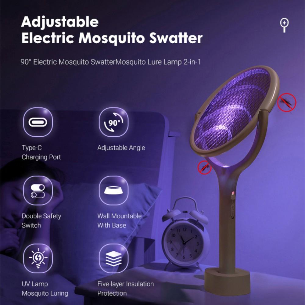 5-in-1 Retractable Extension Pole Electric Mosquito Swat Multi-Functional Rotating Net Swat Rechargeable USB Family Camping Use