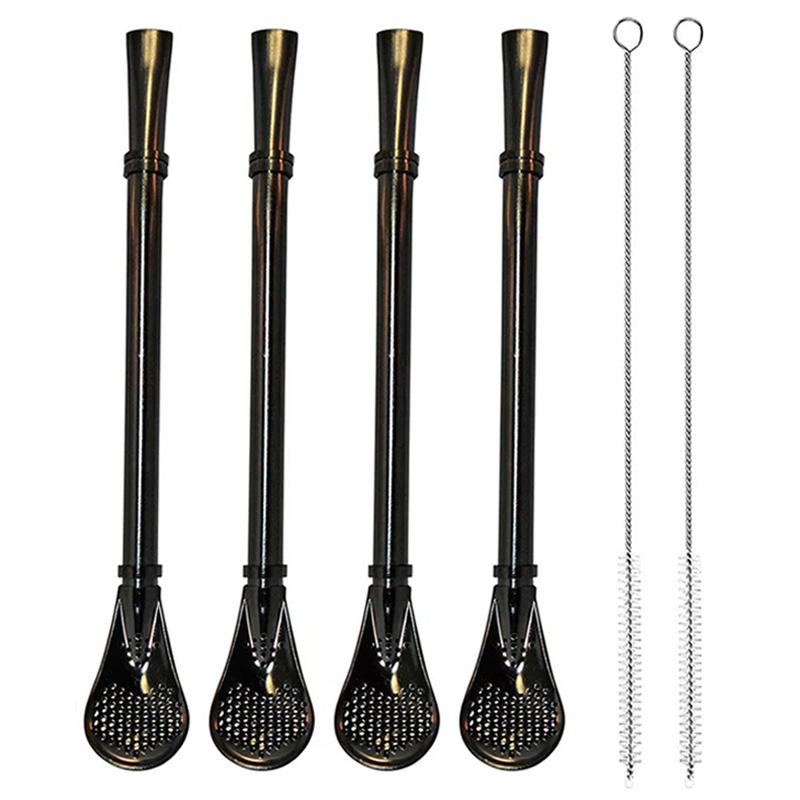 4Pcs Spoons Straws Yerba Mate Tea Bombilla Stainless Steel Straws Drinking Stirring Spoon Head Filter Straws for Cocktail Coffee