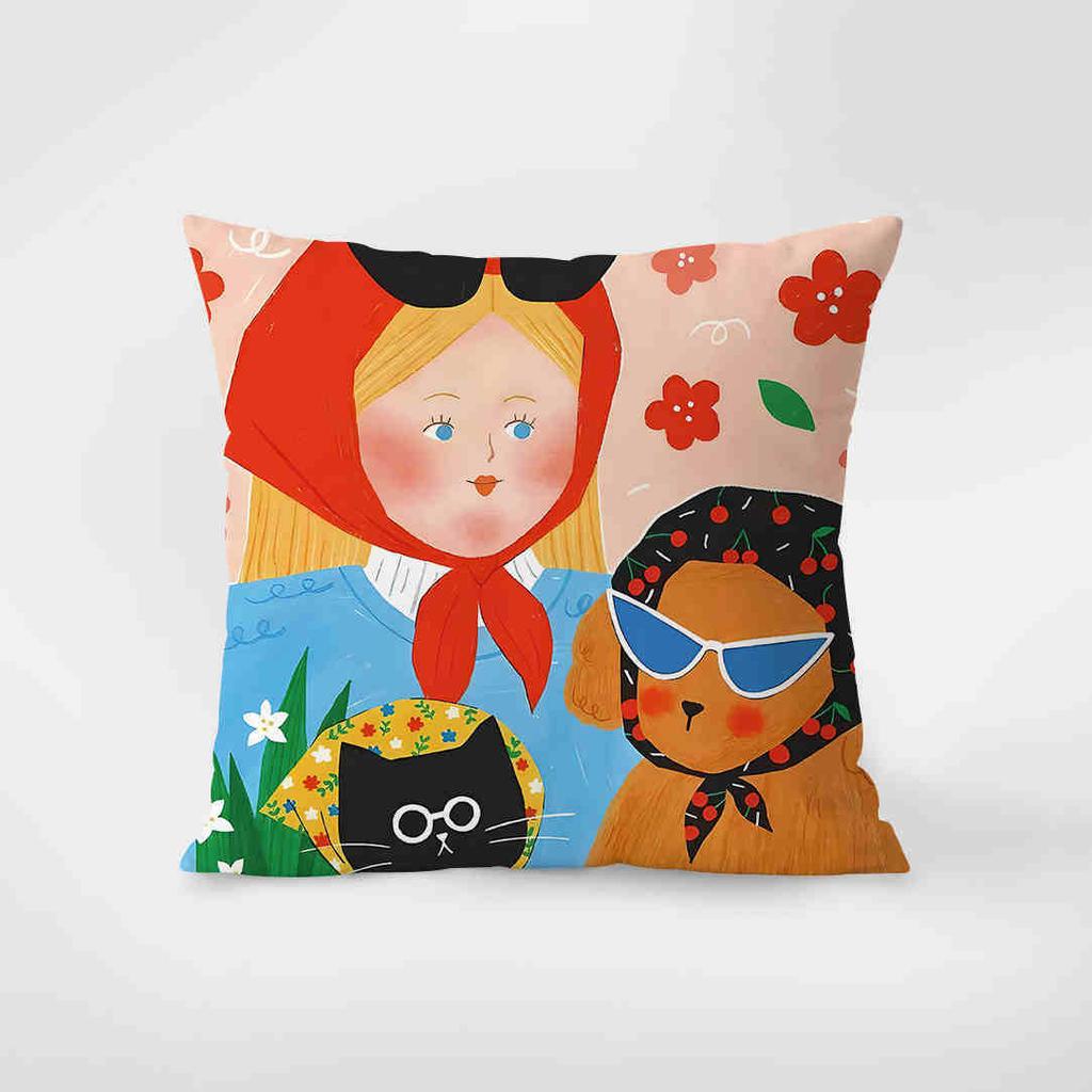 Dopamine Cute Cartoon Simple Pillow Sofa Living Room Model Room Waist Pillow Case Back Pillow Cushion
