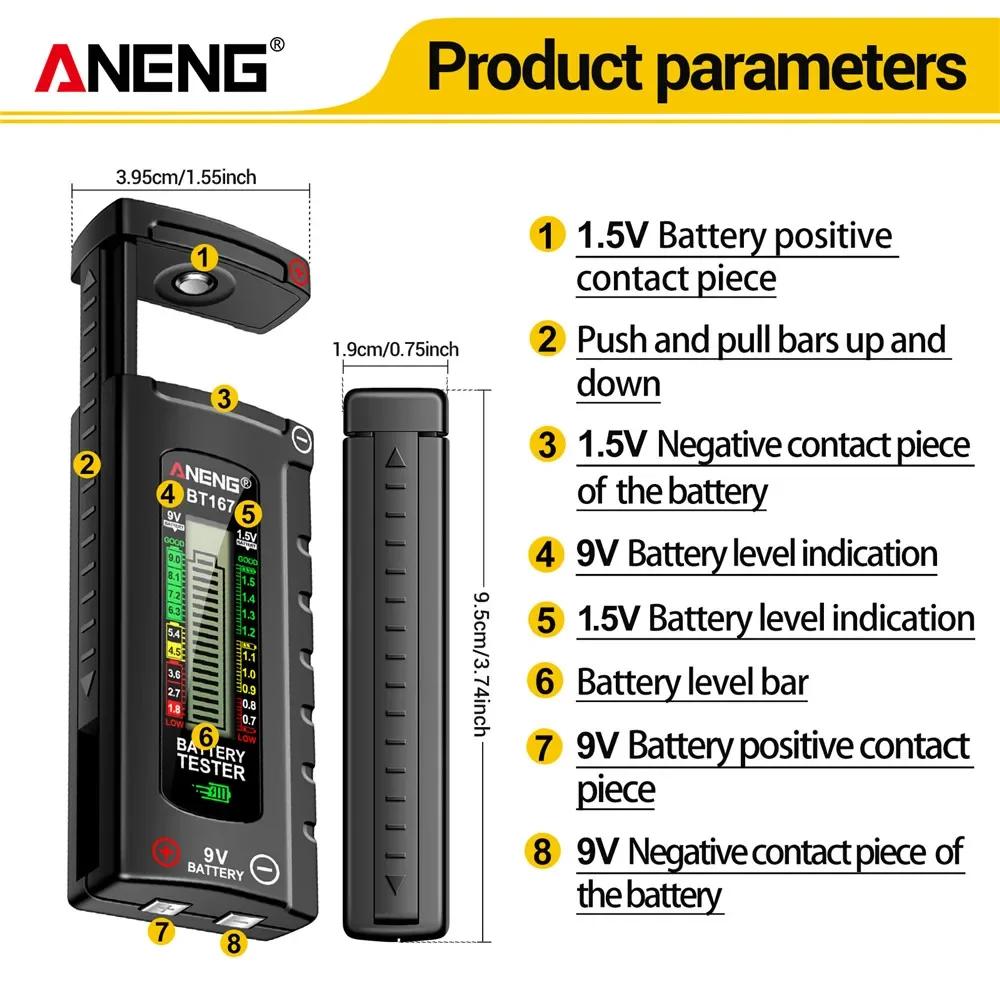 Digital Battery Level Tester Detector ANENG BT167 Battery Indicator Battery Capacity Monitor AA/AAA/21700/18650 Button Cell Tools with Digital Display
