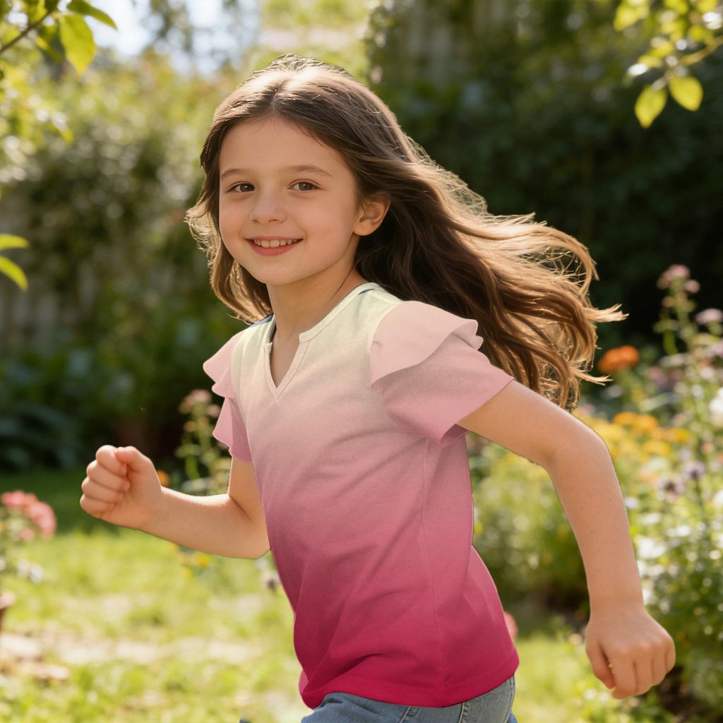 Girls' V-Neck Ruffle Tee - Short Sleeve Summer Blouse