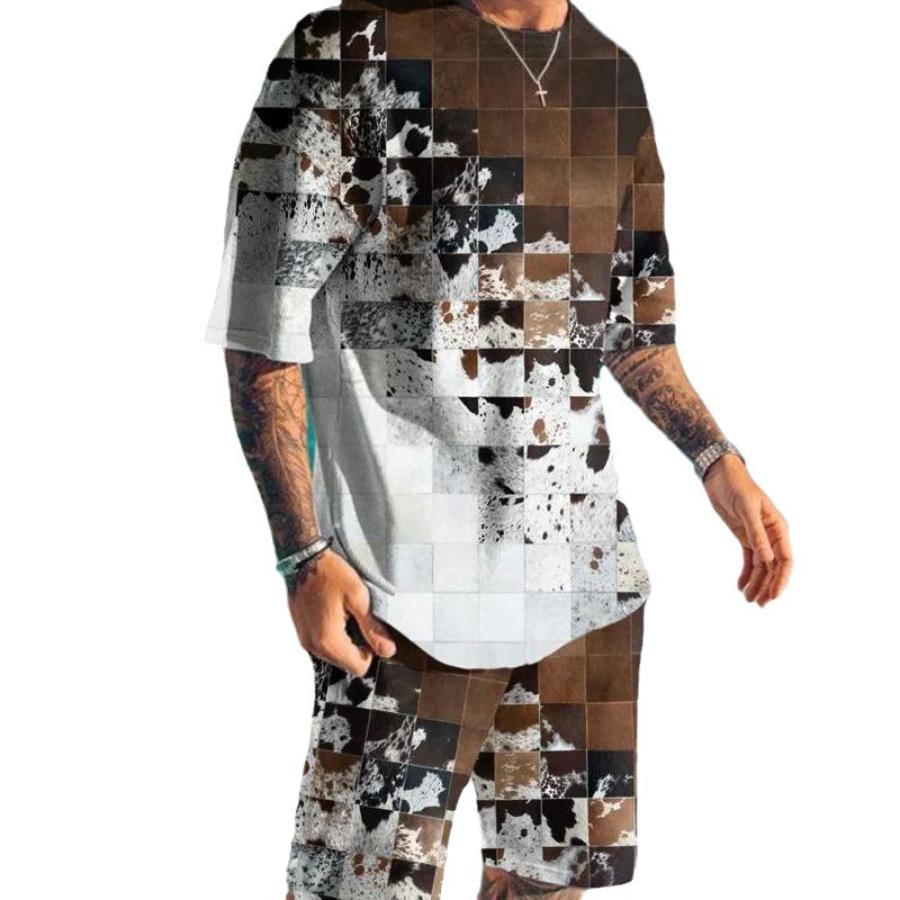 T-shirt da Uomo Manica Corta Pantaloncini Set Due Pezzi Stile Resort Moda Estate Stampa 3D