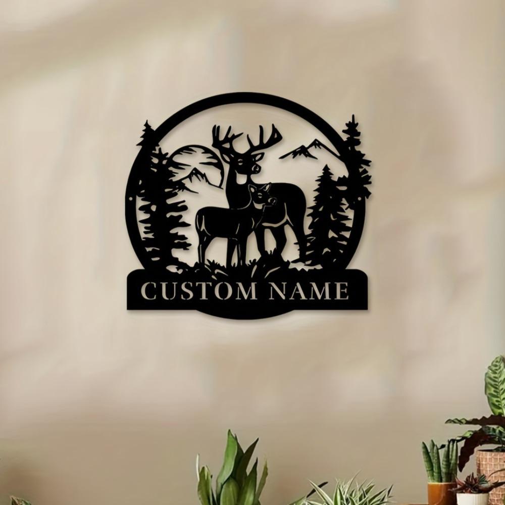1pc Custom Metal Buck & Wilderness Wall Decor, Personalized Rustic Emblem Sign for Home & Office, Wall Sculpture.