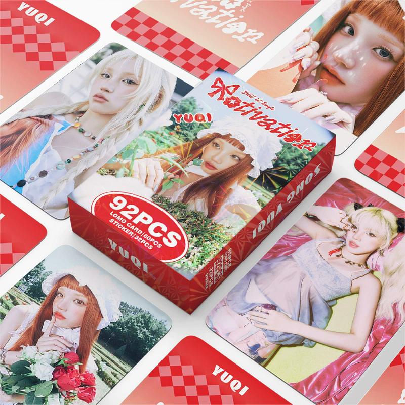 92 шт./комплект Мотивационные лазерные Lomo-карточки Song Yuqi - YUQI Звездные голографические фотокарточки с коллекционными стикерами