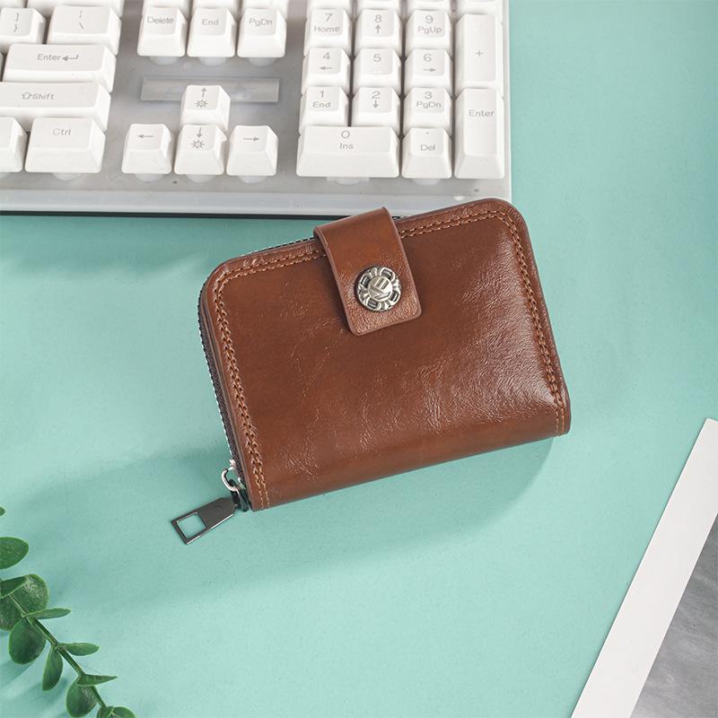 New Men's Card Bag, Retro Oil Wax Leather Organ Card Bag, Large Capacity Card Bag, Card Cover, ID Clip, Change Bag.