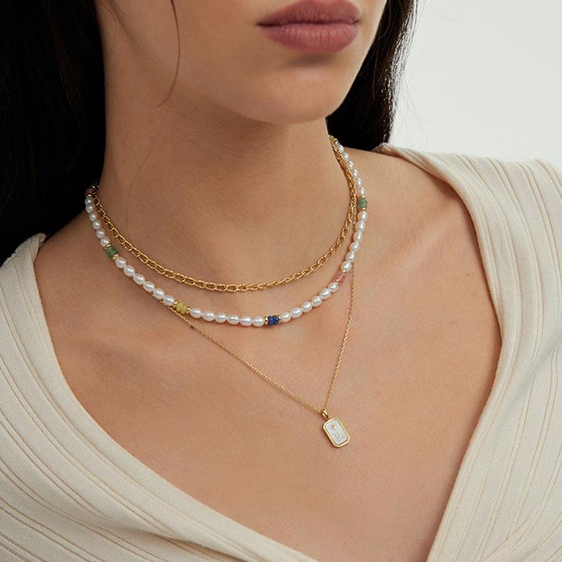 Women's Light Luxury Natural Freshwater Pearl Necklace Elegant and Fashionable Versatile Colorful Dopamine Necklace Set