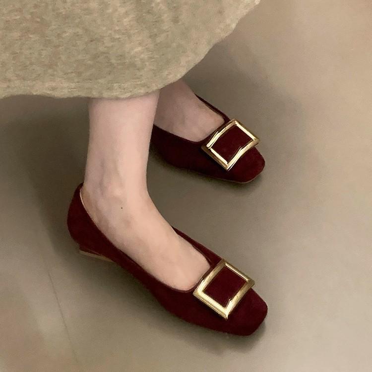 2025 New Metal French Square Buckle Light Mouth Single Shoes Women's Thick Heel Square Head Play Fairy Style Mary Jane Commuter Shoes