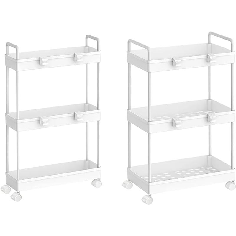 2 Pack 3 Tier Slim Storage Cart Bathroom Organizer Laundry Room Utility Cart Kitchen Organizer Rack