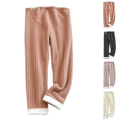 Women's Casual High Waist Adjustable Warm Flannel Home Pants