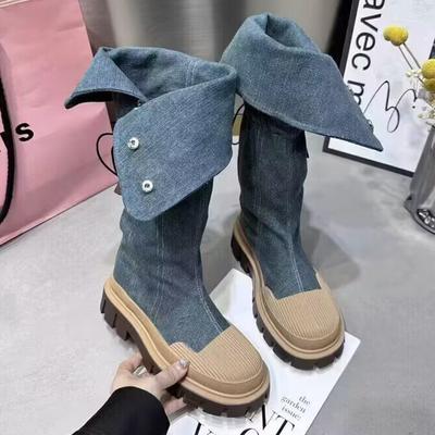 Fashion Flats Women Cowboy Boots Knee High Designer Shoes Fashion Autumn Dress Woman Boots 2025 New Goth Gladiator High Botas De Mujer