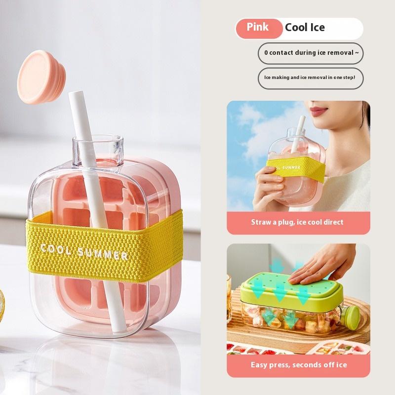 Ice Tray with Straw Food Grade 2 in 1 Ice Making Mold Ice Drink Bottle Silicone Ice Tray Outdoor Beverage Cup