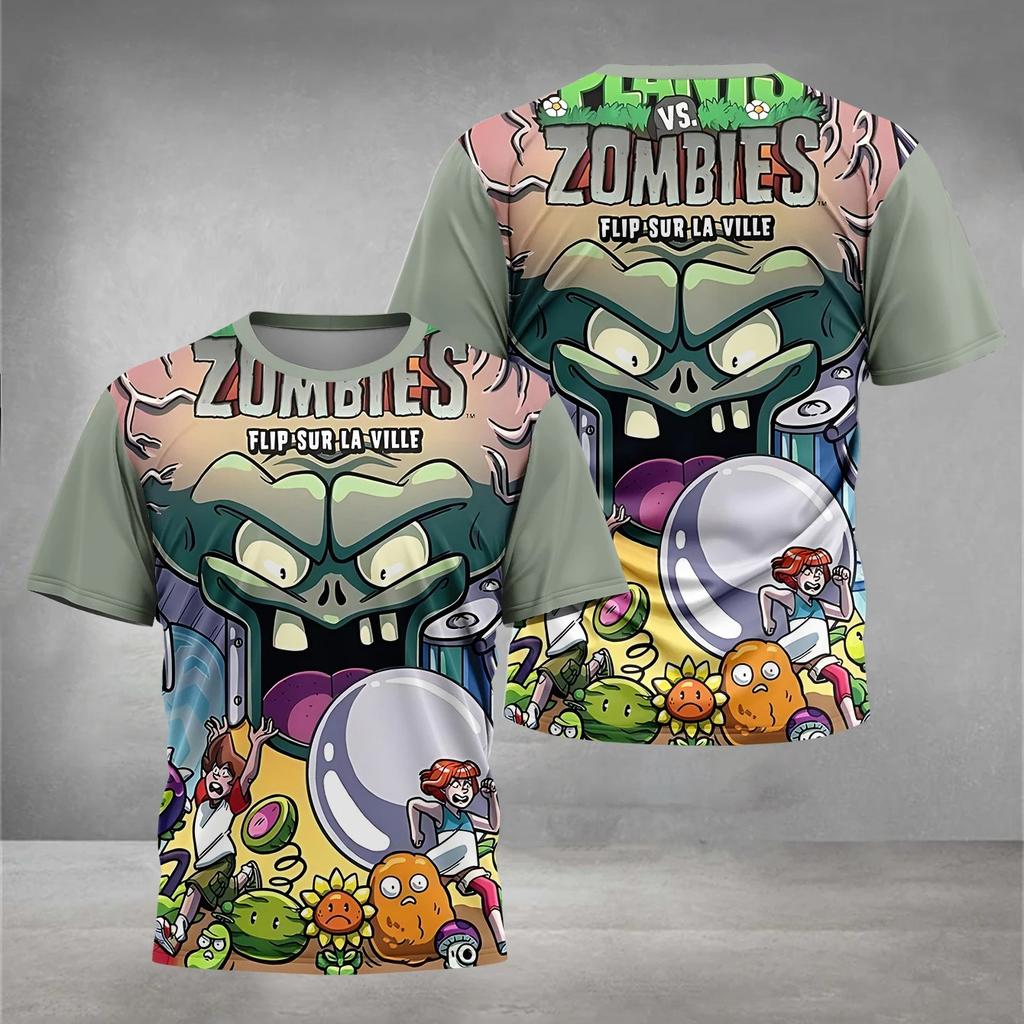 Summer Round Neck HOT Game Plants Vs. Zombies Pattern 3D Printed Top Fashionable Casual Short Sleeved Children's Boy T-shirts