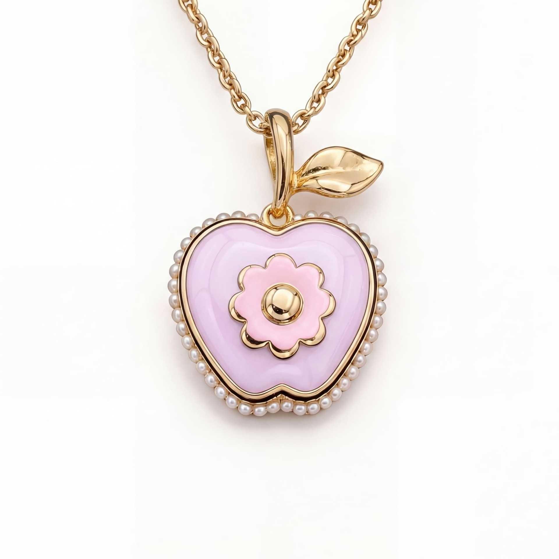 

Openable And Inlaid Zircon Lettering Version Apple-Shaped Gold-Plated Necklace Copper Color Retention