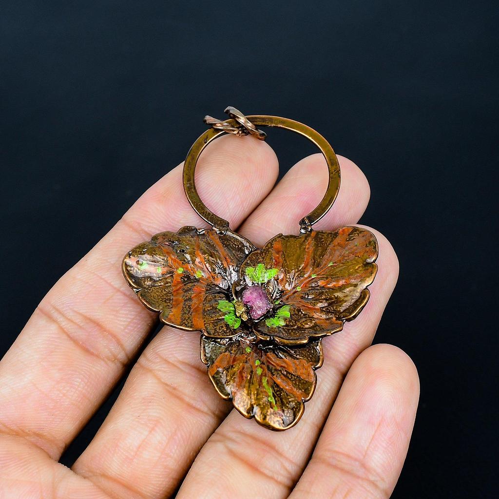 Ruby Pendant Gemstone Jewelry, Copper Electroformed Handmade Pendant, Latest Design Jewelry