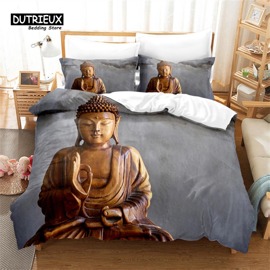

Buddha Statue Bedding Set, 3Pcs Duvet Cover Set, Soft Comfortable Breathable Duvet Cover, For Bedroom Guest Room Decor EU single(135x200cm)