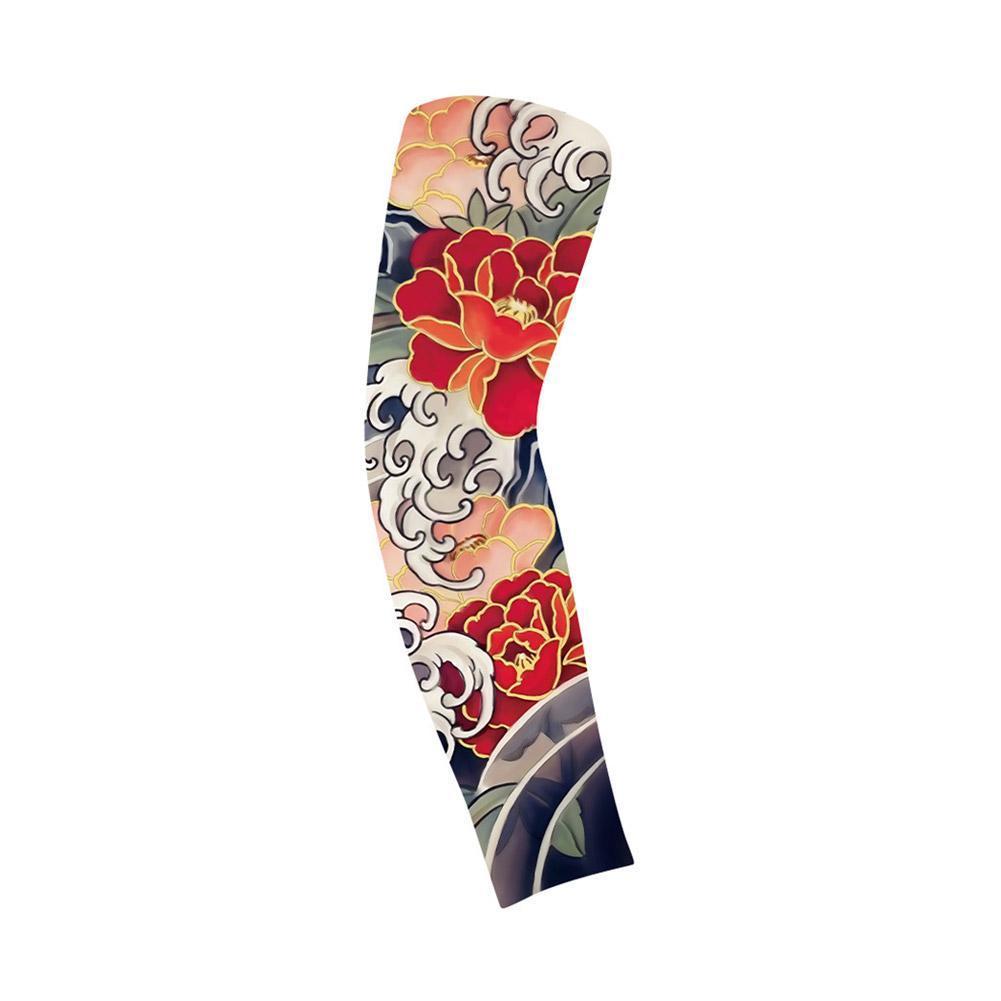 1PC Ultra-Thin Cooling Sve Covers Sun Protection Floral Arm Tattoo Design for Cycling And Summer Heat Relief Men's Arm Protector