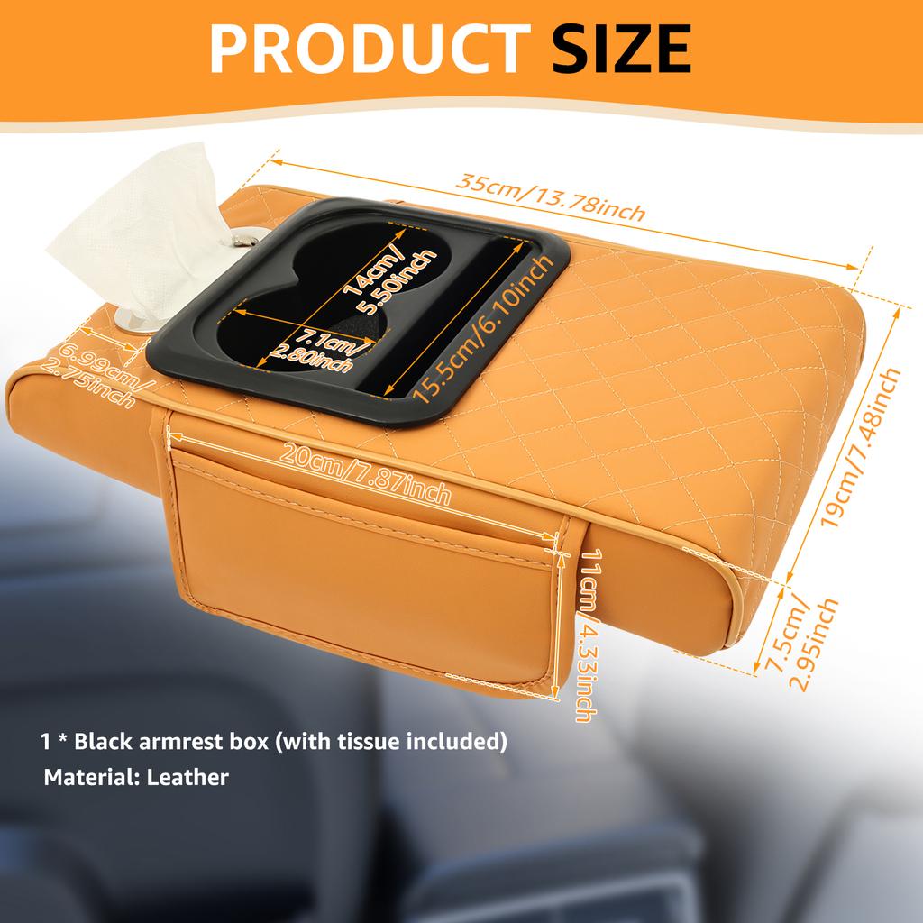 Auto Center Console Armrest Cushion with Pocket Tissue Cup Holder Leather Multifunctional Car Armrest Cushion Support Height Pad