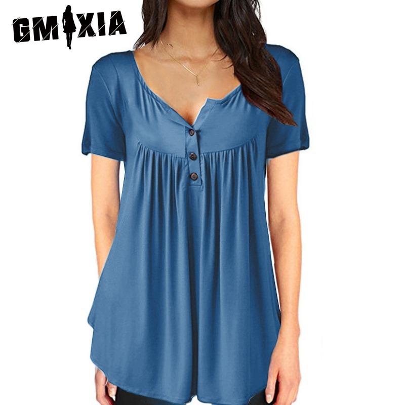 GMXIA Modische, lässige, einfarbige, kurzärmlige Blusen und Hemden für Damen