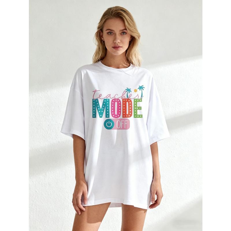 Black Oversized T Shirt With Teacher Mode Off Graphic Print For Casual Wear