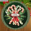 Classic Christmas Wooden Sign with Candy Canes Pattern - Navidad Round Sign for Front Door, Wall Hanging Decor - Ideal Christmas Gift