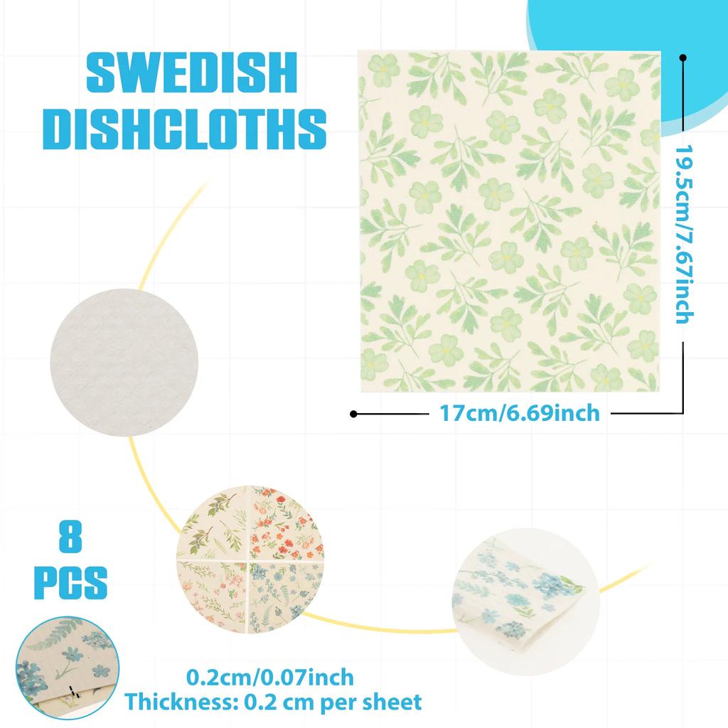 8Pcs Swedish Dishcloths Reusable Dish Cloth Absorbent Kitchen Dish Rag Non Scratch Kitchen Cleaning Cloth for Washing Dishes