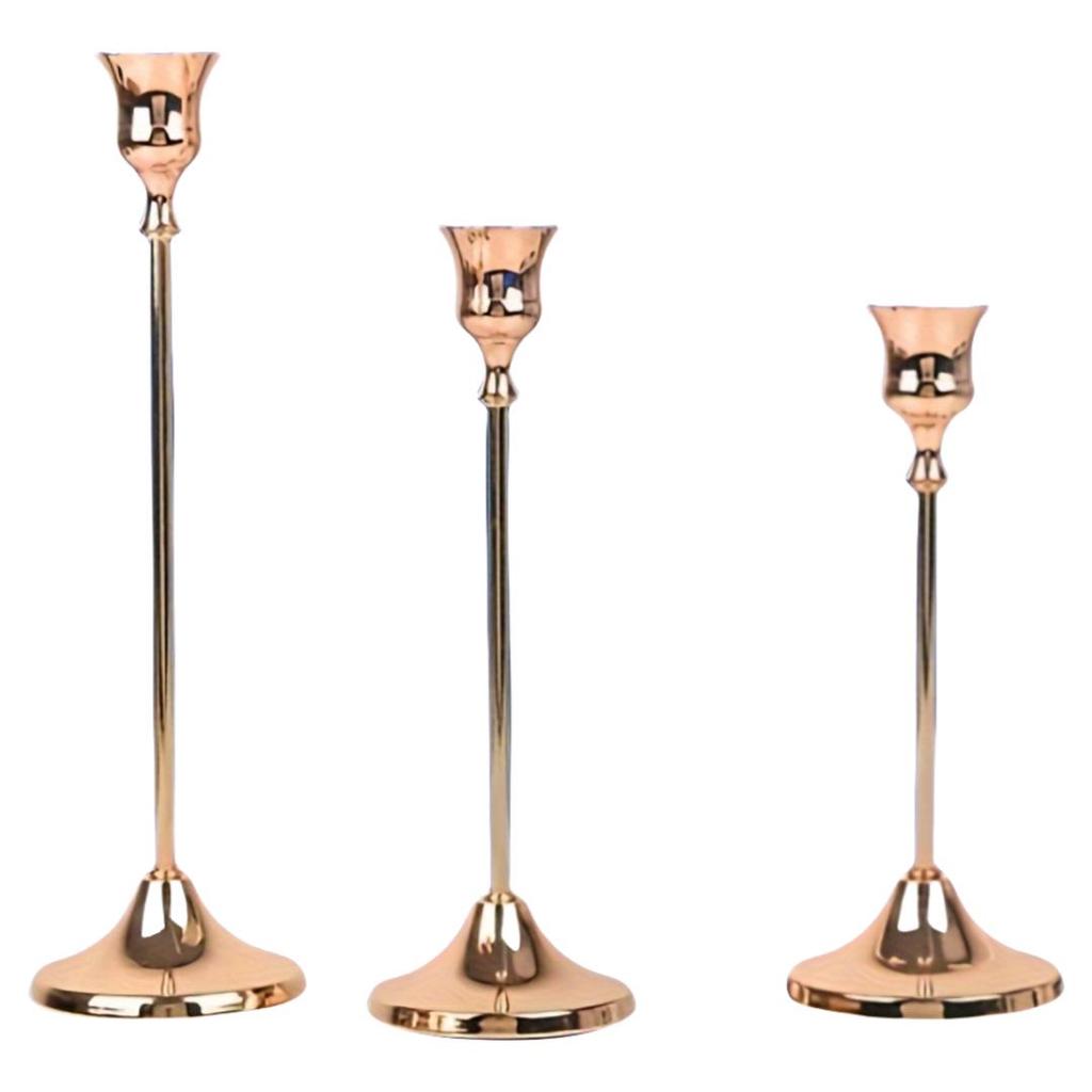 Set of 6 Elegant Bronze European Candle Holders for Romantic Tabletop Wedding and Dinner Decor