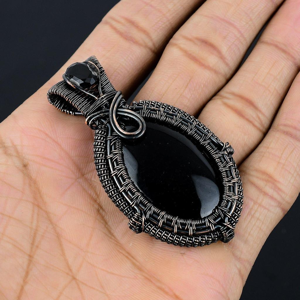 Black Onyx Jewelry, 999 Copper Wire Wrapped Pendant Handmade Gemstone Jewelry, Gifts For Wife Brand New Pendant