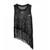 2019 Korean Style Sequin Tassel Spaghetti Strap Vest - Gold Thread Sleeveless Knitted Top for Women
