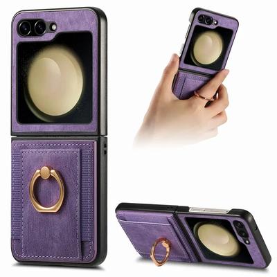 Ringhalter-Karten-Solt-Leder-Brieftaschen-Kasten für Samsung Galaxy Z Flip 5 4 5G Flip4 Flip5-Tasche Magnetische Geldbörse Standtelefonabdeckung