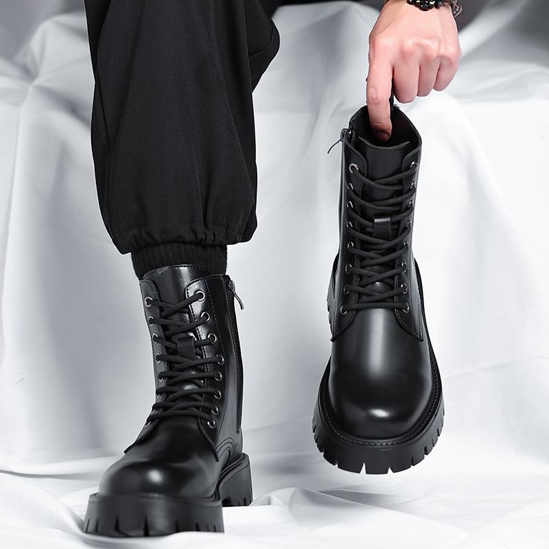 

[Customized] British style versatile Martin boots men s autumn and winter zipper tooling locomotive high-top leather boots 96118-R 38 чорний