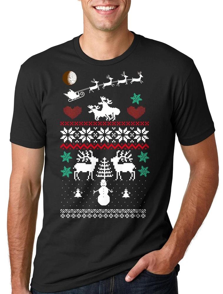Christmas Moose Nordic pattern Tee shirt Xmas Christmas Tshirt S