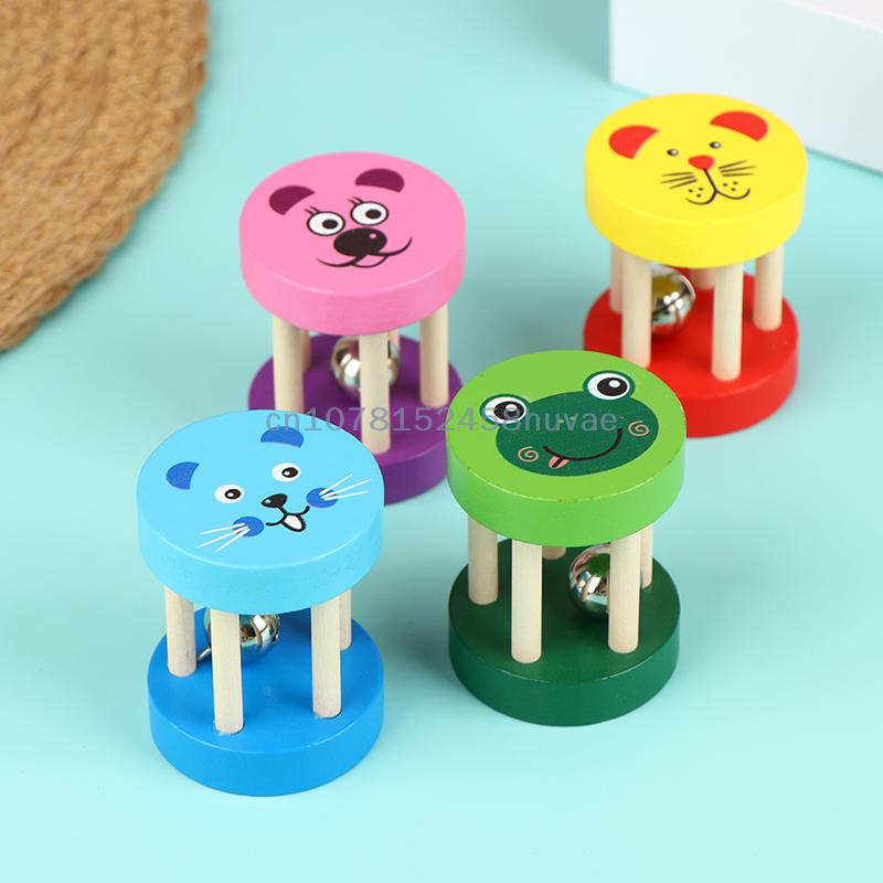 Kids Cartoon Wooden Castanets Five-stud Rattle Bells Baby Clapper Handle Musical Instruments Toys Educational Toys For Children