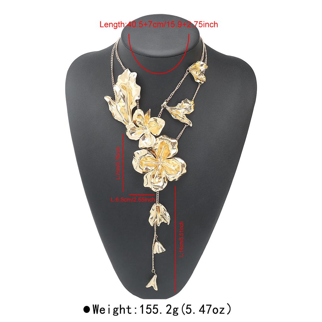 N11011 fashion exaggerated retro three-dimensional double-layer metal flower necklace temperament light luxury advanced sense collarbone chain