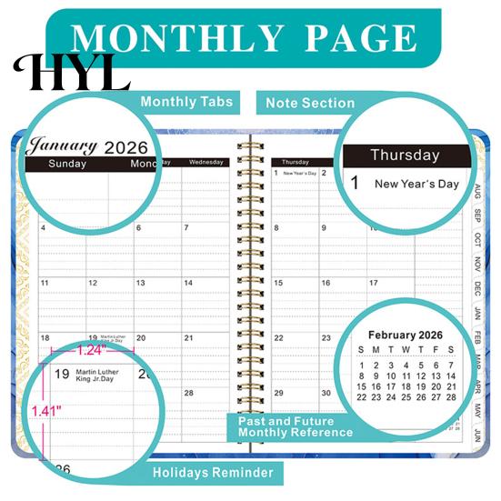 Small And Portable Planner 2025-2026 Jul 2025 - Jun 2026 12 Month Daily Weekly Monthly Exquisite Workmanship Calendar Floral Print Spiral Binding