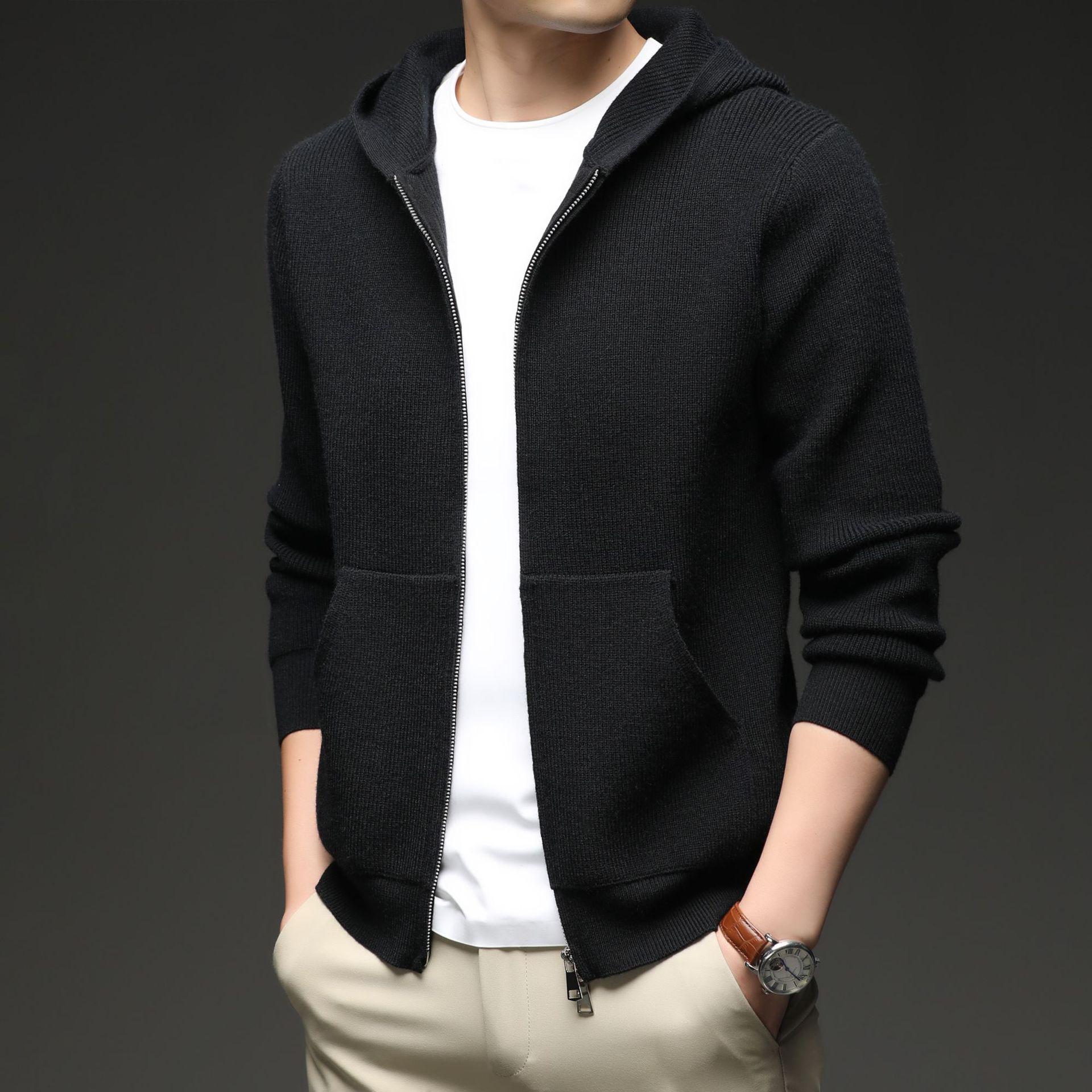 

Men s Hooded Knit Cardigan: Korean Style Fashionable Sweater for Autumn/Winter – Trendy, Warm, Casual Outerwear for Middle-aged and Young Men. 2XL чорний