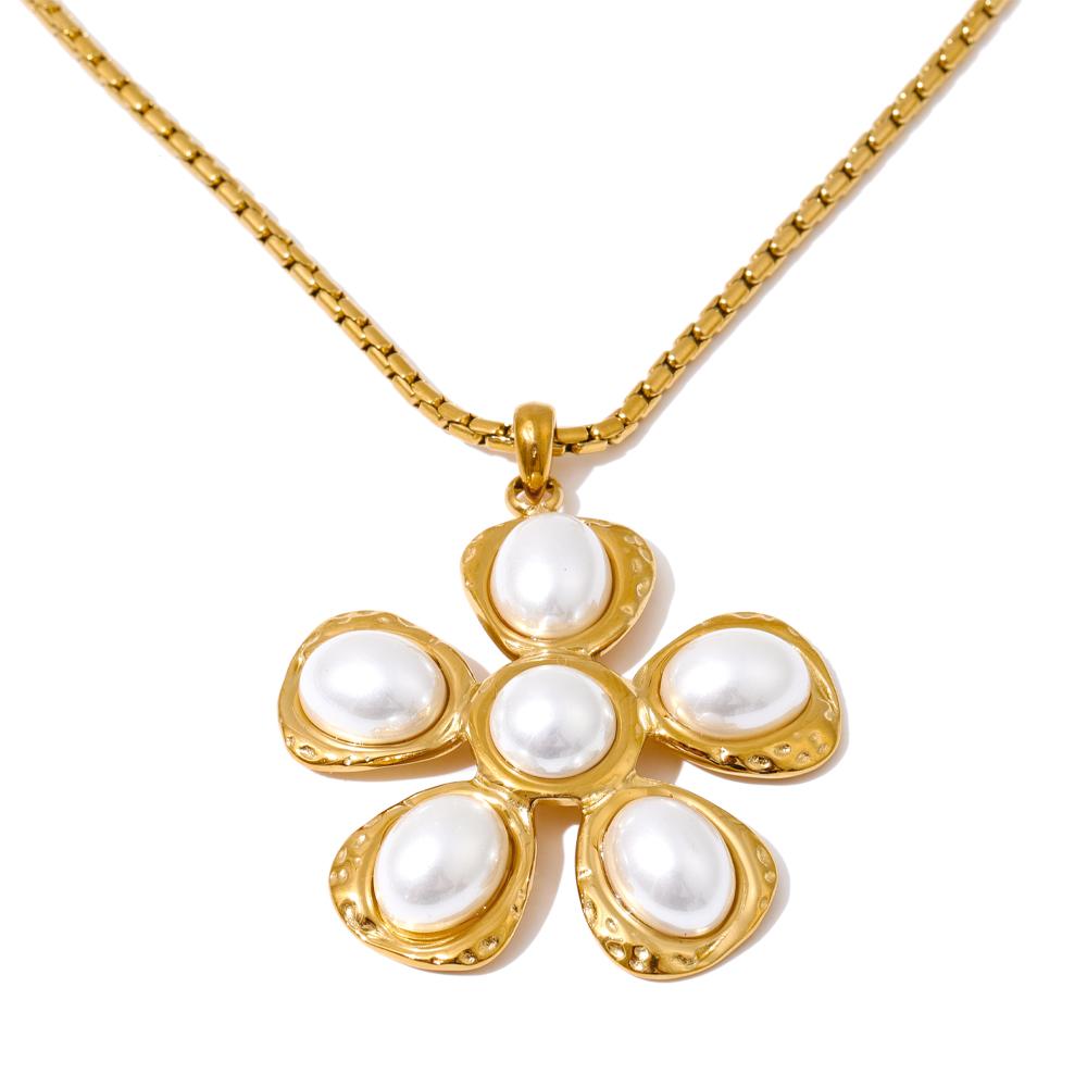 

Yhpup High Quality Simulated Pearl Flower Pendant Necklace 2025 Popular Style Stainless Steel Attractive Jewelry for Women Gift