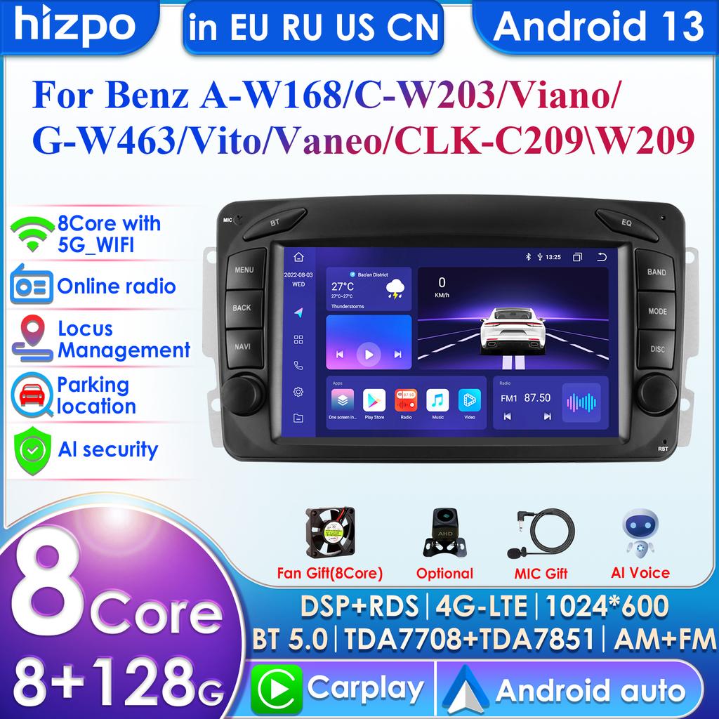 Hizpo 7" RDS Intelligent AI System Wireless CarPlay Android Auto Radio for Mercedes Benz CLK W209 W203 W463 W208 4G Car Multimedia GPS 2din Autoradio