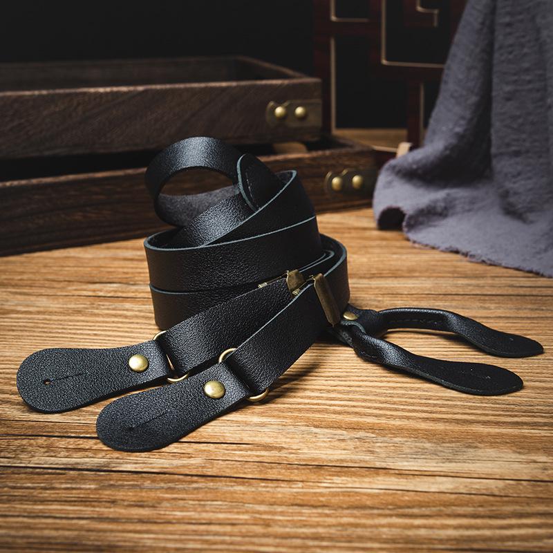 Unisex Non-Slip Retro PU Leather Suspender Straps with Four-Button Buckle – Casual & Versatile for Pants and Overalls