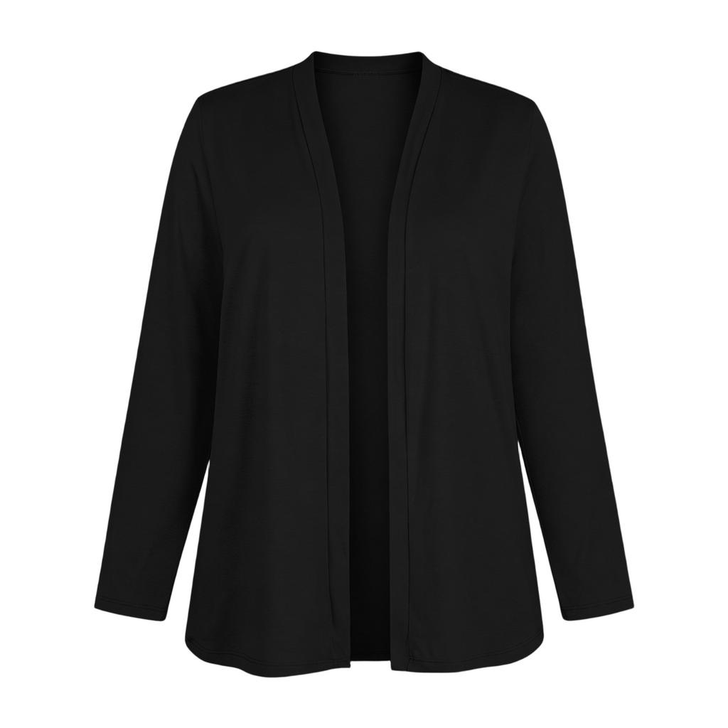 Women's Plus Size Soft Milk Silk Cardigan with Three-Quarter Sleeves and Pockets for Casual Everyday Wear