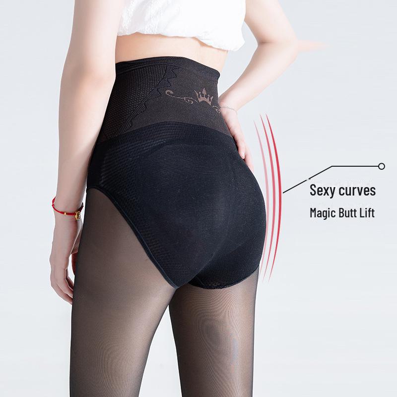Transparente schwarze Leggings mit hoher Taille für Damen – Wasserleichter Stil, Samtstrumpfhose für Herbst/Winter, Bauchstütze, hauttransparent.