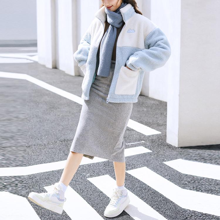 Anta Lifestyle Series Lamb Fleece Stand Collar Sports Jacket Women Jacket Light-Blue 162148725-3